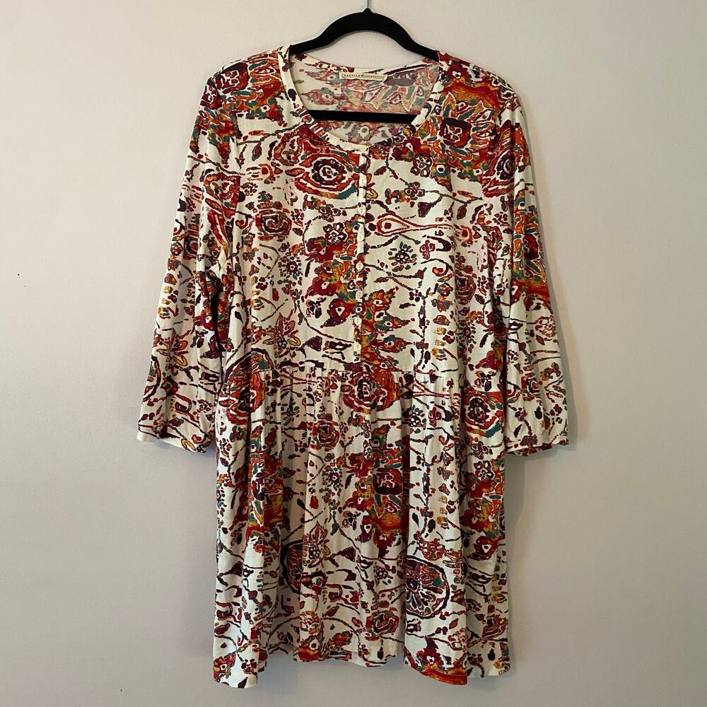 Peruvian Connection Multicolor Paisley Abstract 3/4 Sleeve Top Women's size XL